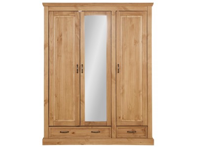 guarda roupas de madeira maciça rústica com 3 portas 2 gavetas e espelho acabamento em cera | Coleção England